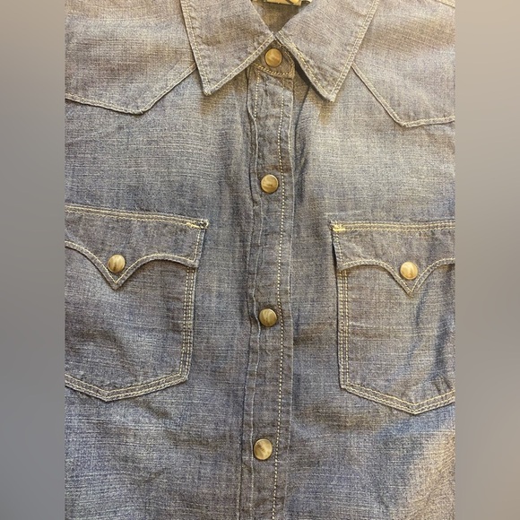 LUCKY BRAND WESTERN SNAP FRONT COTTON DENIM SHIRT TOP BUTTON DOWN SIZE XS - Picture 3 of 9